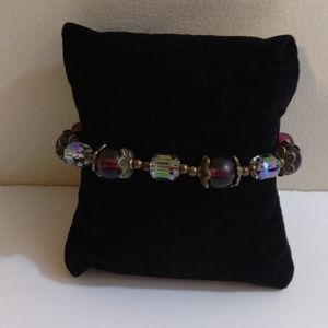 NEW Artisan Women's Wine and Clear Crystal Beaded Bracelet 7"-8"